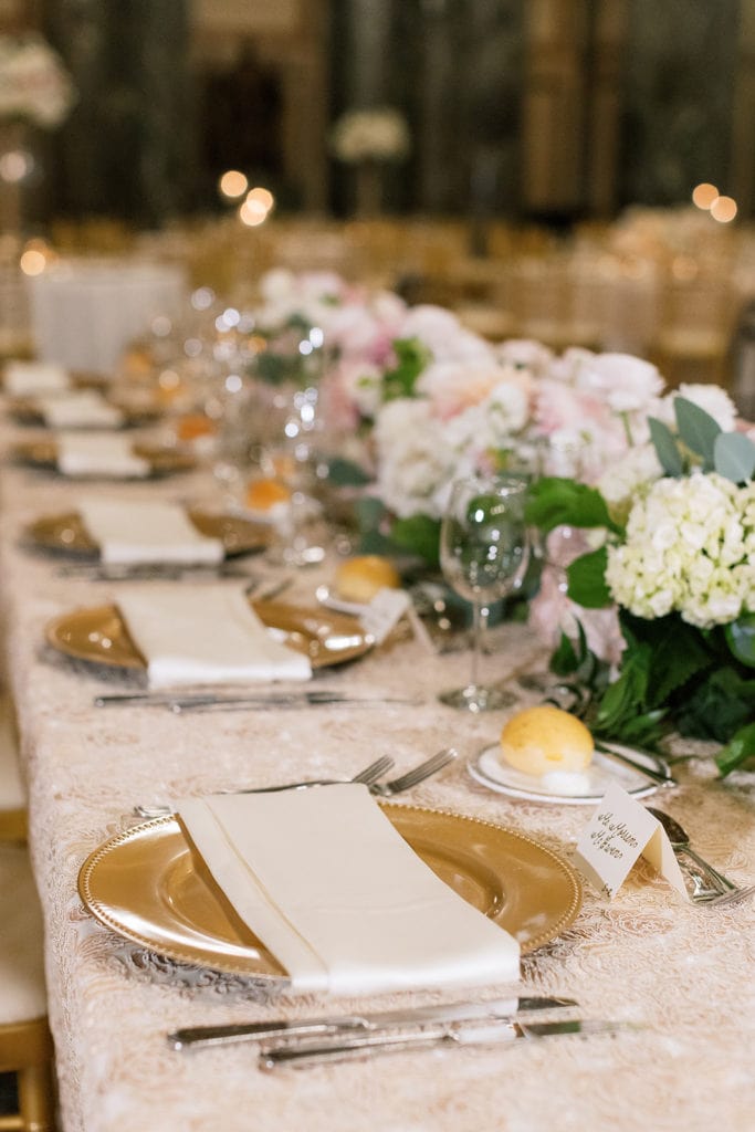 Gold Wedding Charger Plates: Pittsburgh Wedding captured by Pittsburgh Wedding Photographer Lauren Renee