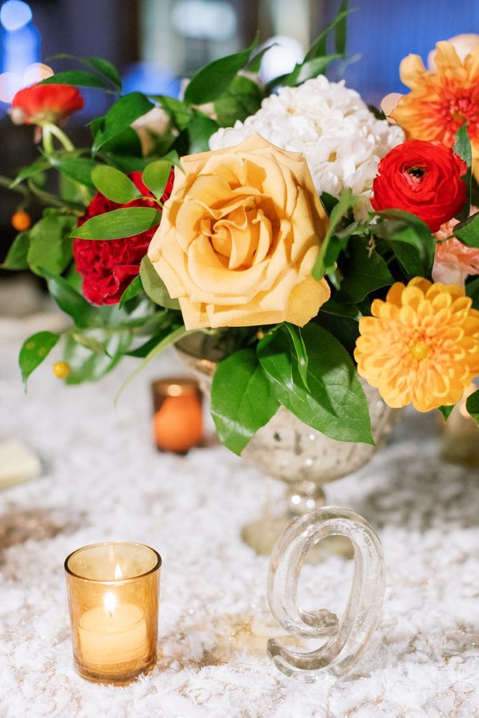 Sapphire and Lace wedding centerpieces for Pittsburgh wedding by wedding photographer Lauren Renee