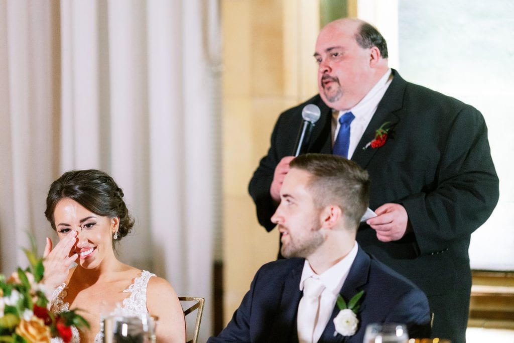 Father of the bride giving a speech at wedding reception