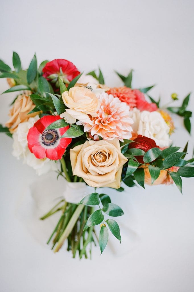 Sapphire and Lace Red and Peach Wedding Bouquet for Modern Fall Wedding at The Pennsylvanian