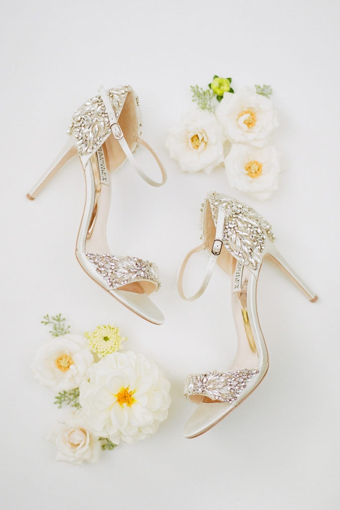 Gold Badgley Mischka high heel wedding shoes