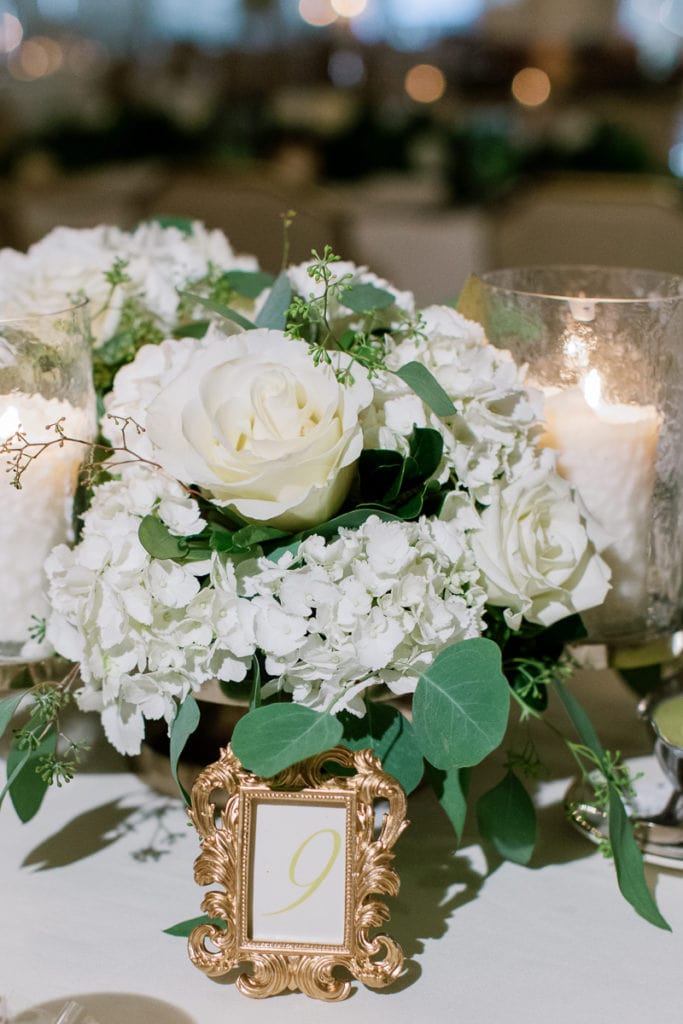 White and Greenery Wedding Centerpieces: Pittsburgh Field Club Wedding by Pittsburgh Photographer Lauren Renee