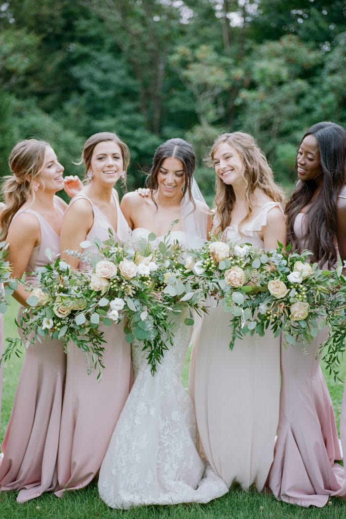 Pink bridesmaids dresses: Outdoor Fall Seven Springs Wedding captured by Pittsburgh Wedding Photographer Lauren Renee