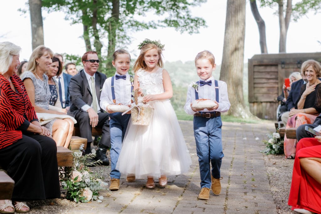 Flower girl and ring bearer: Outdoor Fall Seven Springs Wedding captured by Pittsburgh Wedding Photographer Lauren Renee