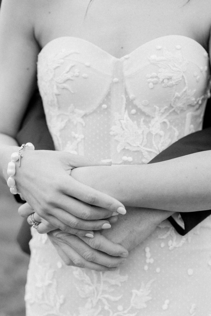 Monochromatic wedding portrait: Outdoor Fall Seven Springs Wedding captured by Pittsburgh Wedding Photographer Lauren Renee