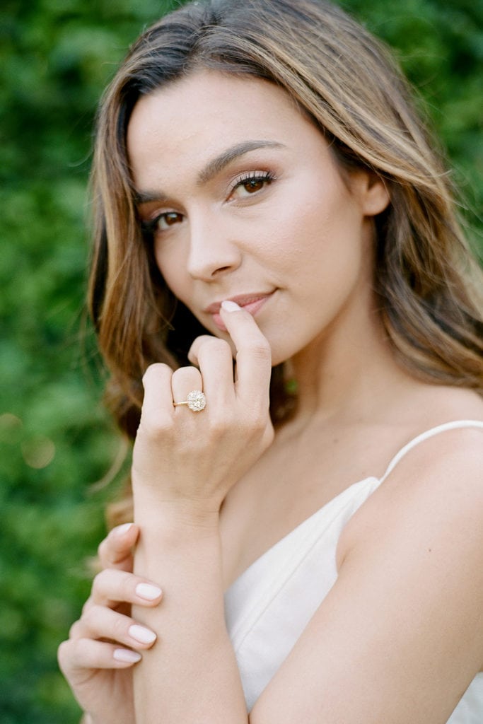 Lavenda's Closet wearing trumpet and horn ringCeremony Arch with flowers by Emily Reynold Design: Kestrel Park California Wedding Inspiration Styled Shoot captured by Pittsburgh Wedding Photographer Lauren Renee