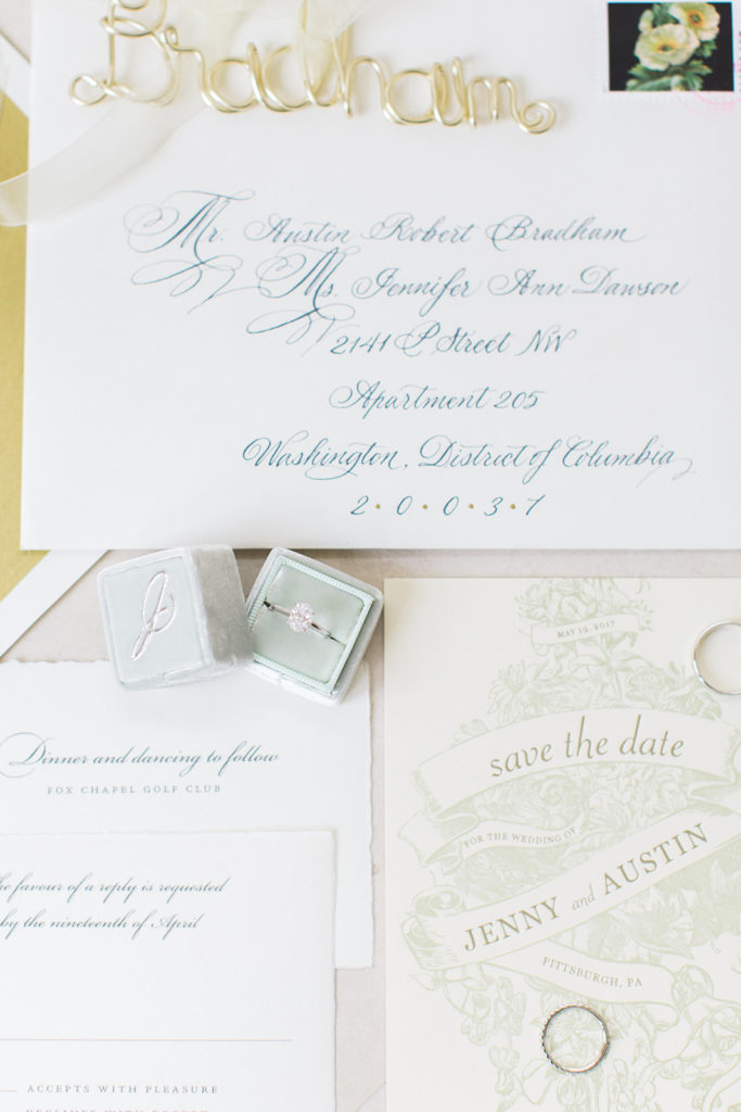 Nota Bene Paper wedding invitations: Black Tie Fox Chapel Golf Club Wedding captured by Pittsburgh wedding photographer Lauren Renee