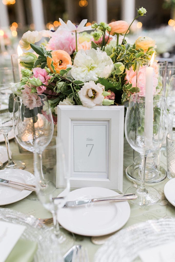 White wedding table number ideas: Black Tie Fox Chapel Golf Club Wedding captured by Pittsburgh wedding photographer Lauren Renee