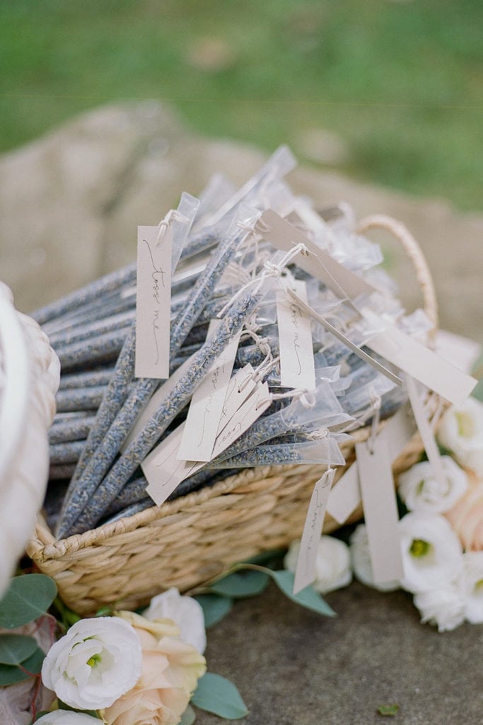 Lavender send off packets for guests to use at ceremony