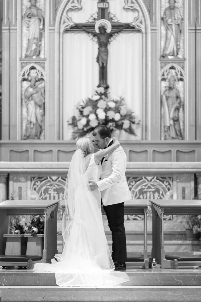 Bride and groom's first kiss after ceremony