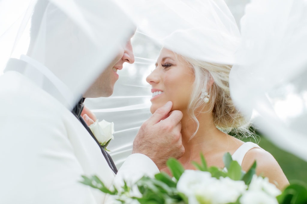 Bride and Groom Romantic portraits under bridal veil