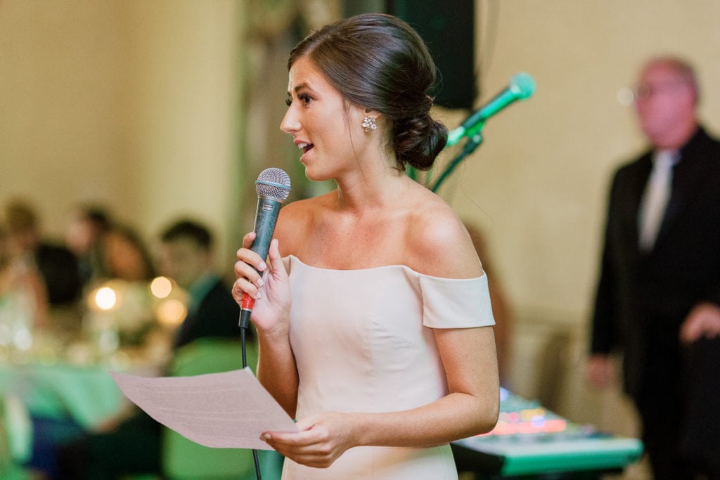 Maid of honor giving her speech at the reception
