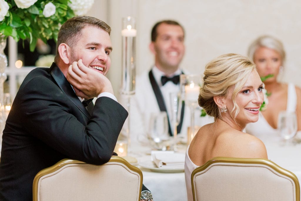 Guests during speeches at wedding reception