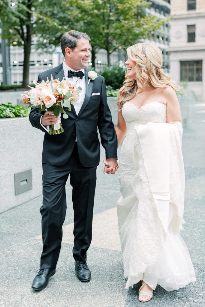 Bride and groom wedding portrait in downtown Pittsburgh