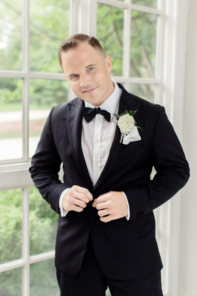 Classic black and white wedding tuxedo