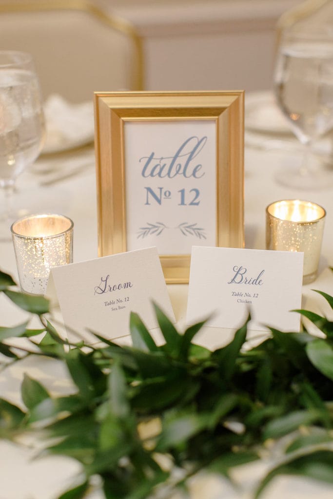 Dusty blue and gold wedding table numbers