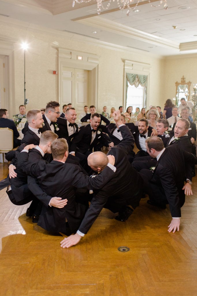 Groomsmen group Pittsburgh Field Club wedding reception entrance