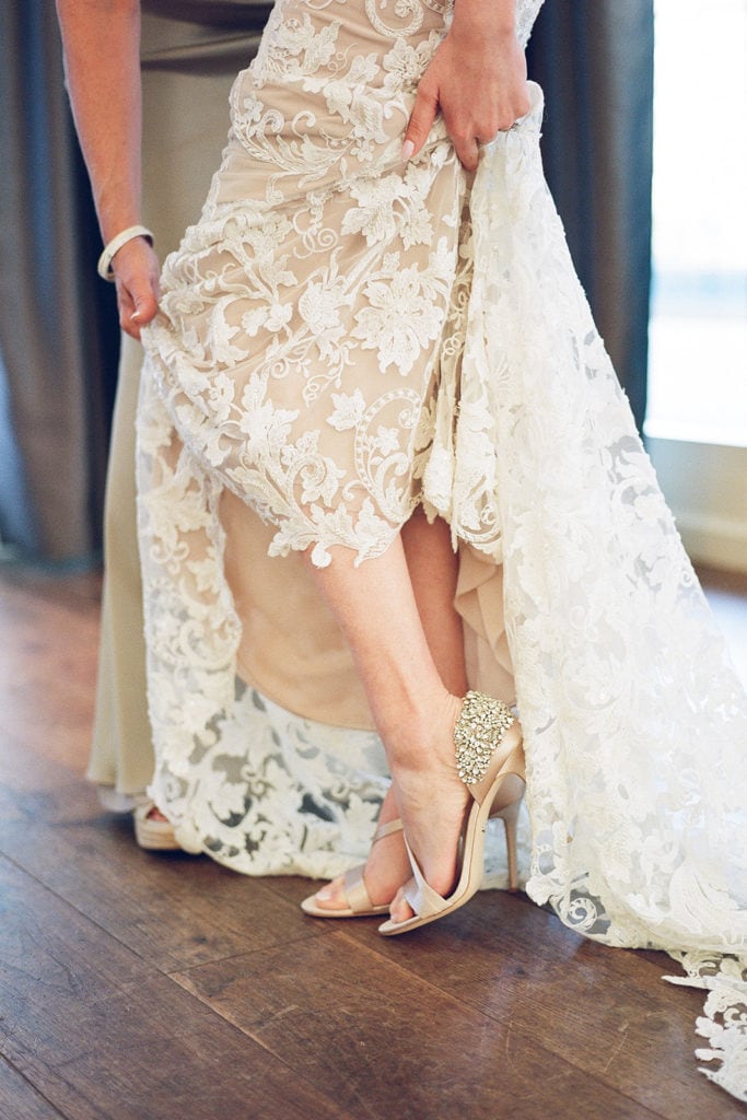 Two tone wedding dress with Badgley Mischka wedding shoes