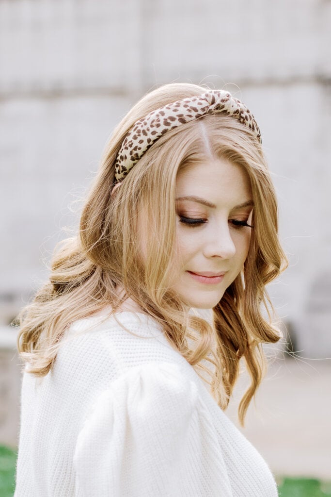 Cheetah print headband mini sessions at Mellon Park