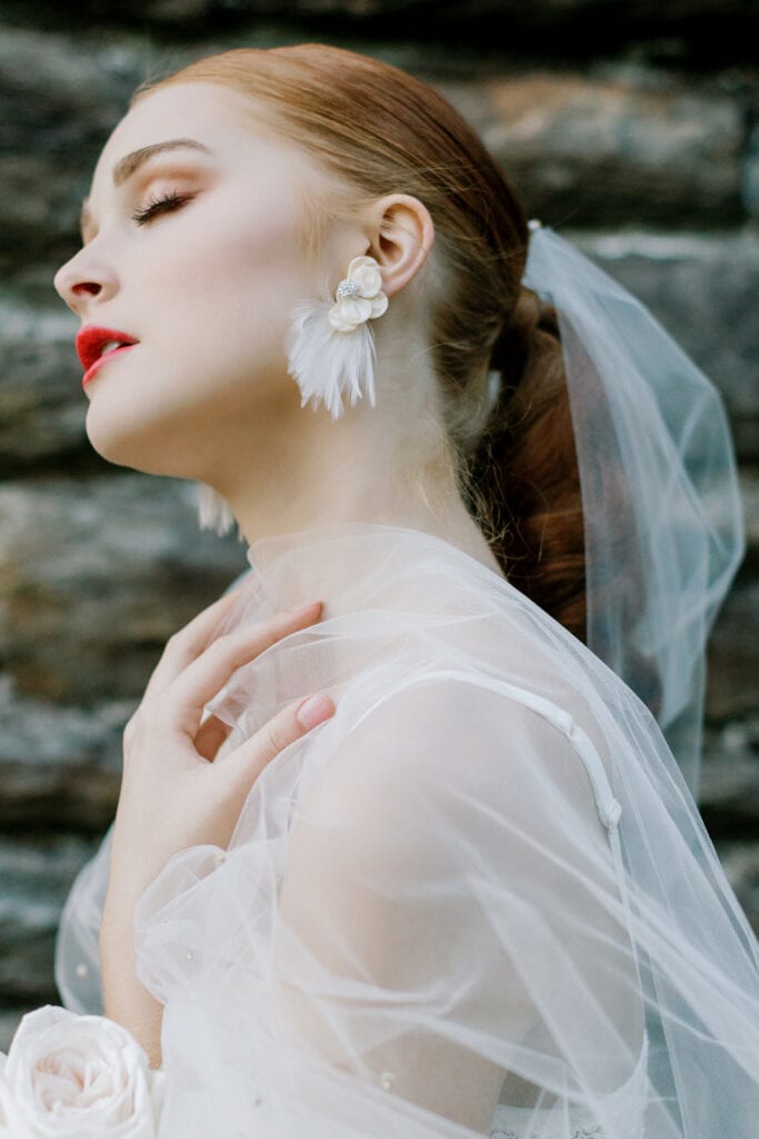 Modern white wedding earrings