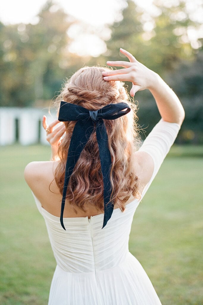 Velvet bow tie wedding hair