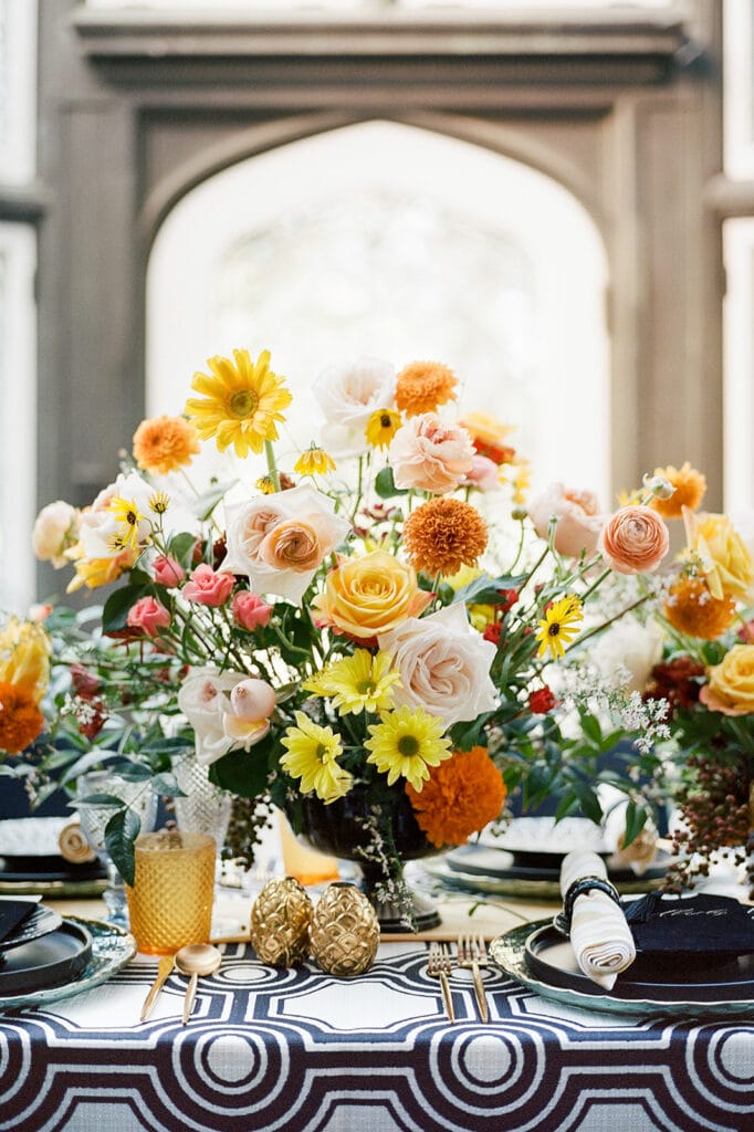 Yellow and orange wedding centerpieces