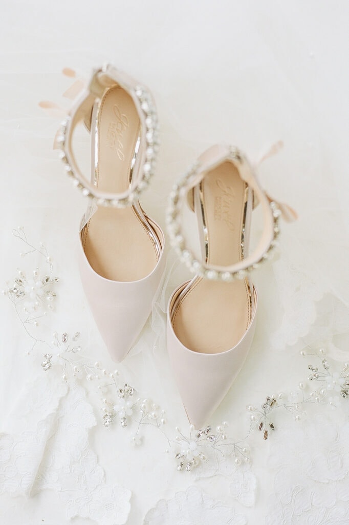 Pointed nude studded wedding shoes