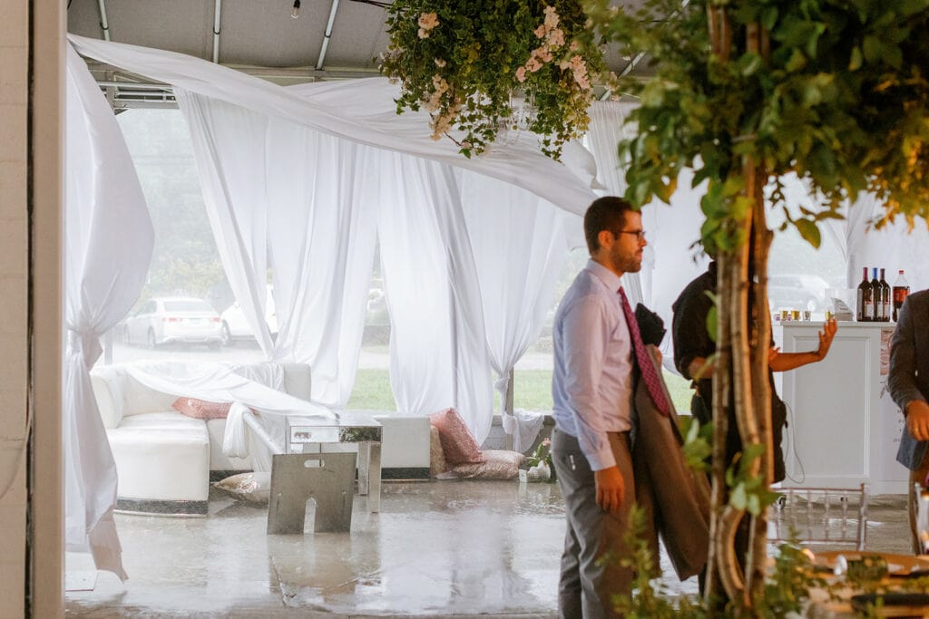 Semi outdoor wedding effected by mini hurricane