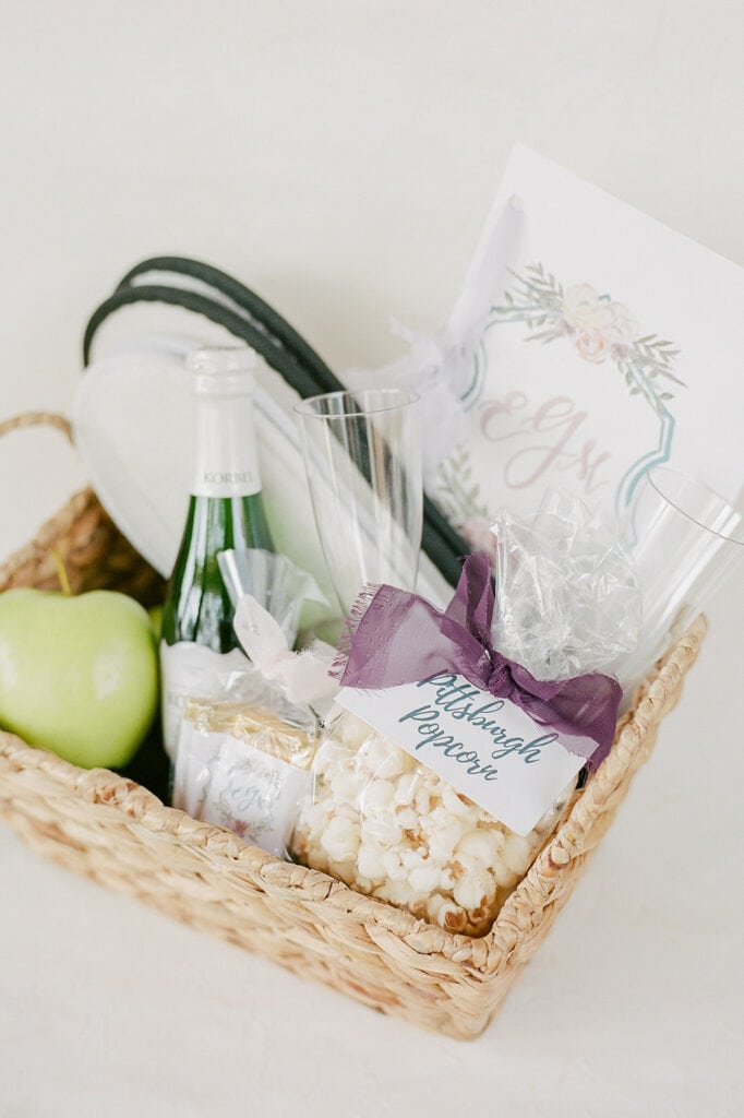 Wicker wedding welcome basket