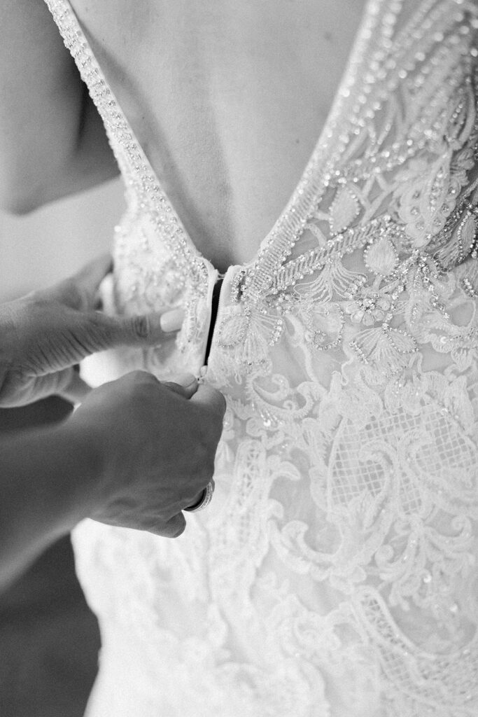 Pearl and gem wedding dress details