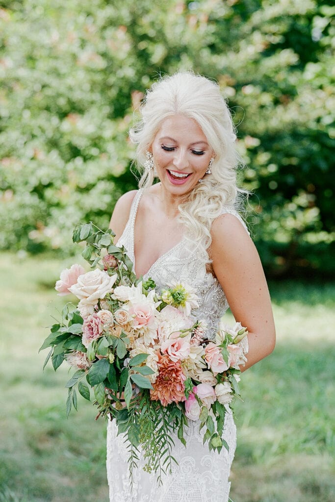 Pink and white wedding bouquet design