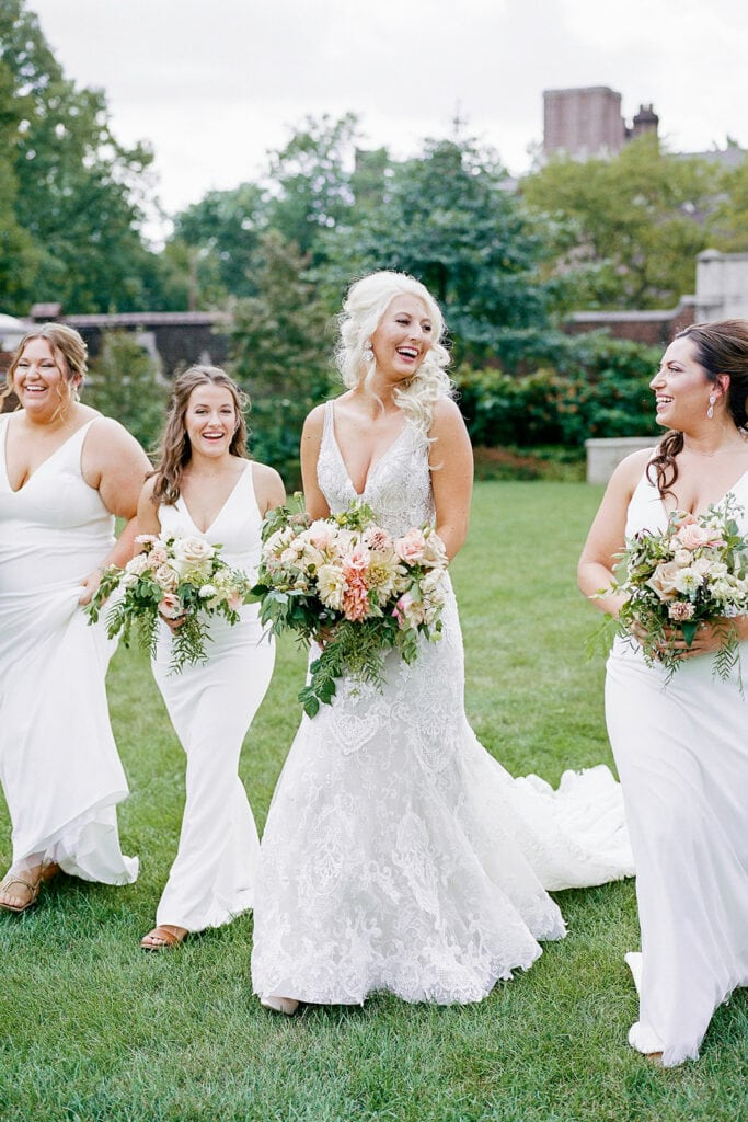 Bridal party portraits in Mellon Park