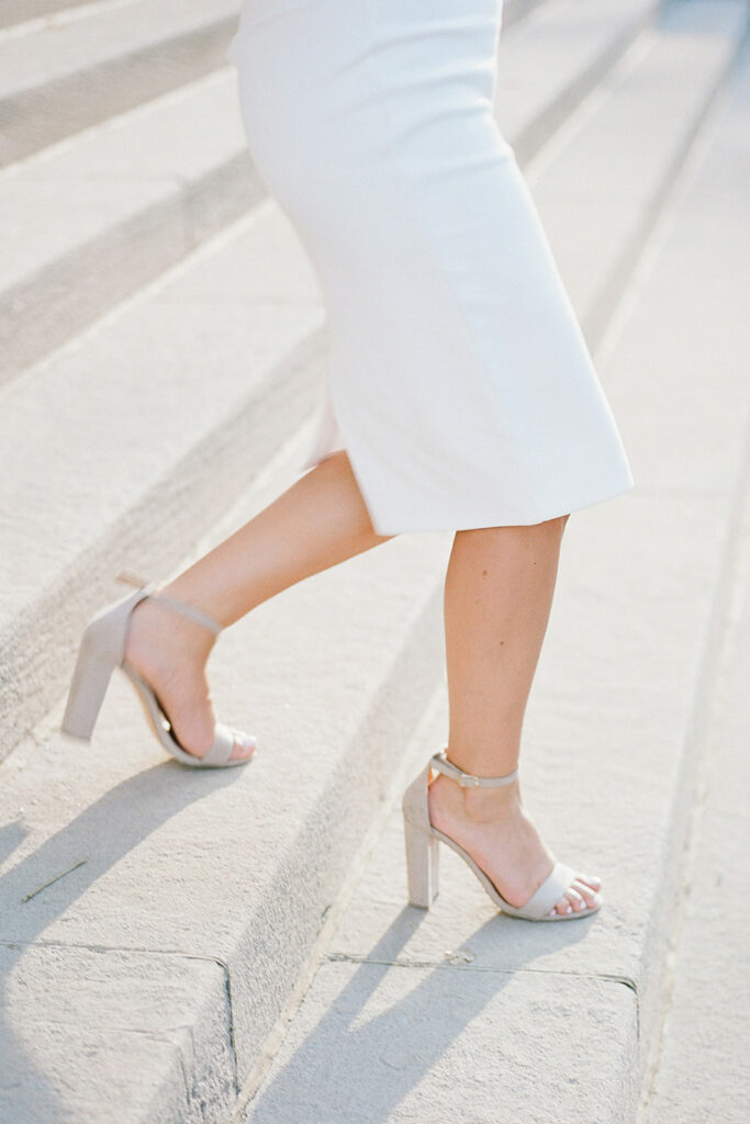 Nude open-toed engagement photo heels