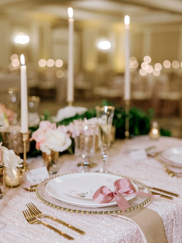 Pink Ribbon Wedding Table Decor