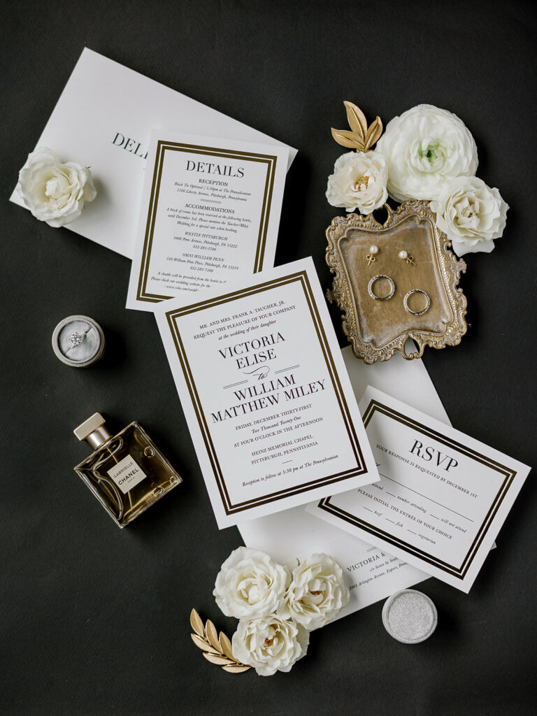 Black and white wedding invitation suite