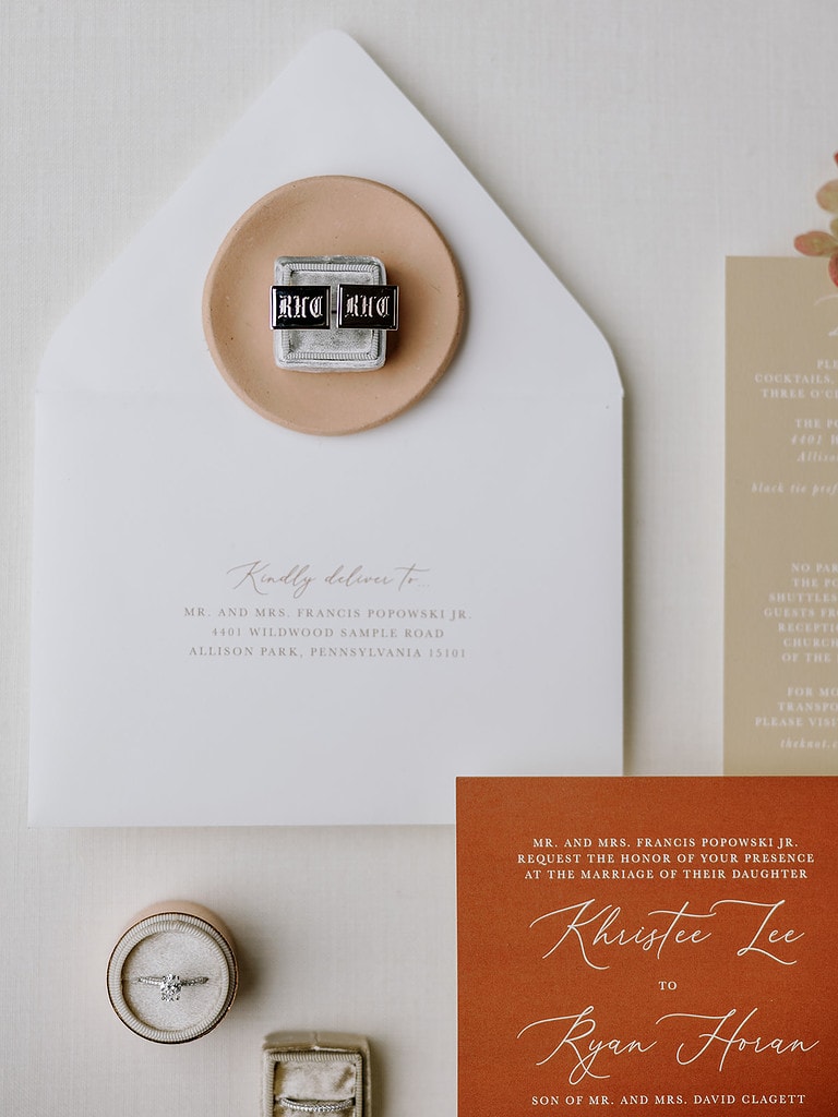 Photo of wedding invitation details for a luxury Pittsburgh wedding.