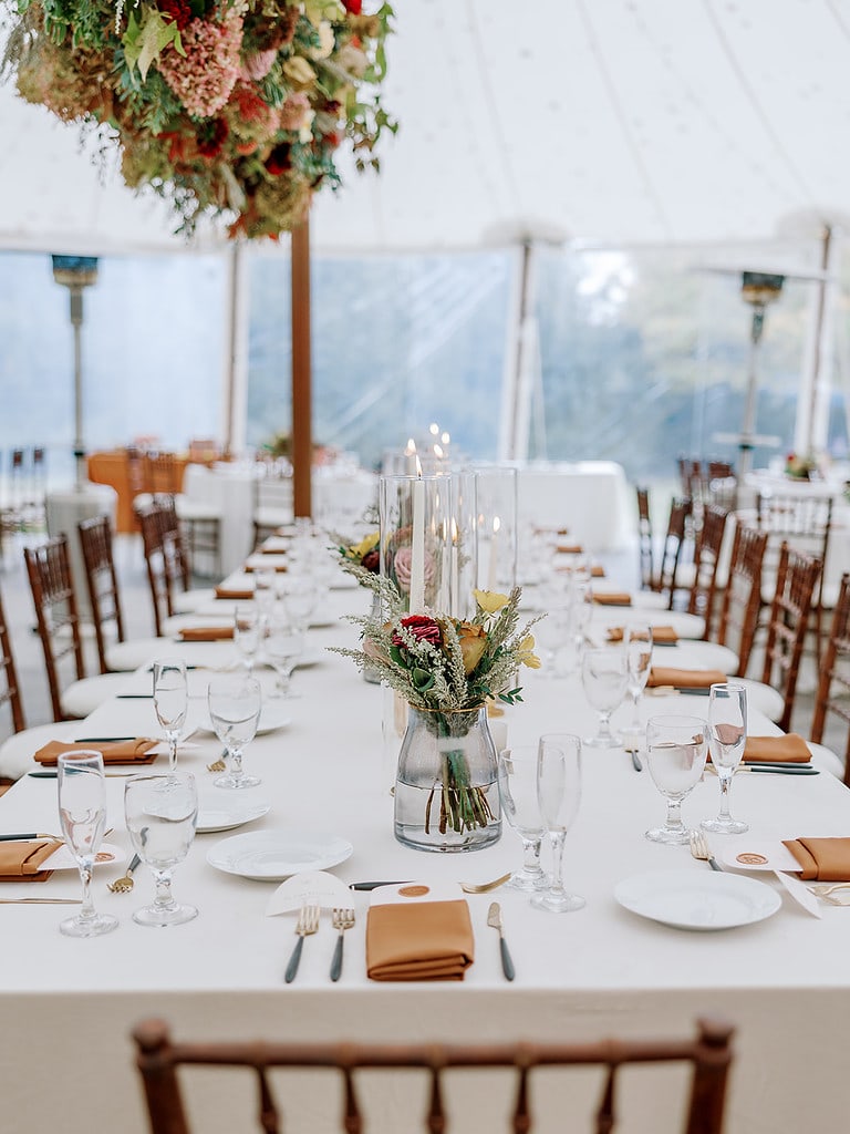 Photo of table decor at a Pittsburgh tented fall wedding.