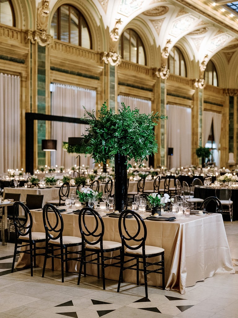 Photo of a reception at a Pittsburgh wedding.Modern Black and White Wedding