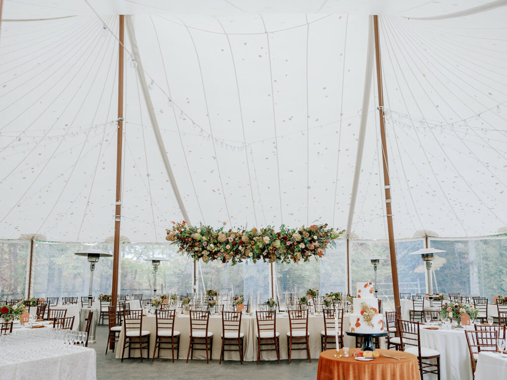Photo of a luxury tent wedding reception in Pennsylvania.
