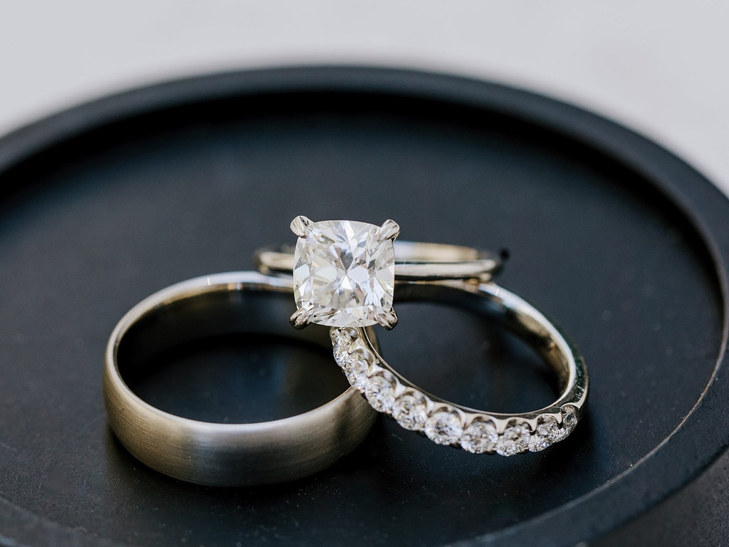 Photo of engagement and wedding rings at a Pittsburgh wedding.