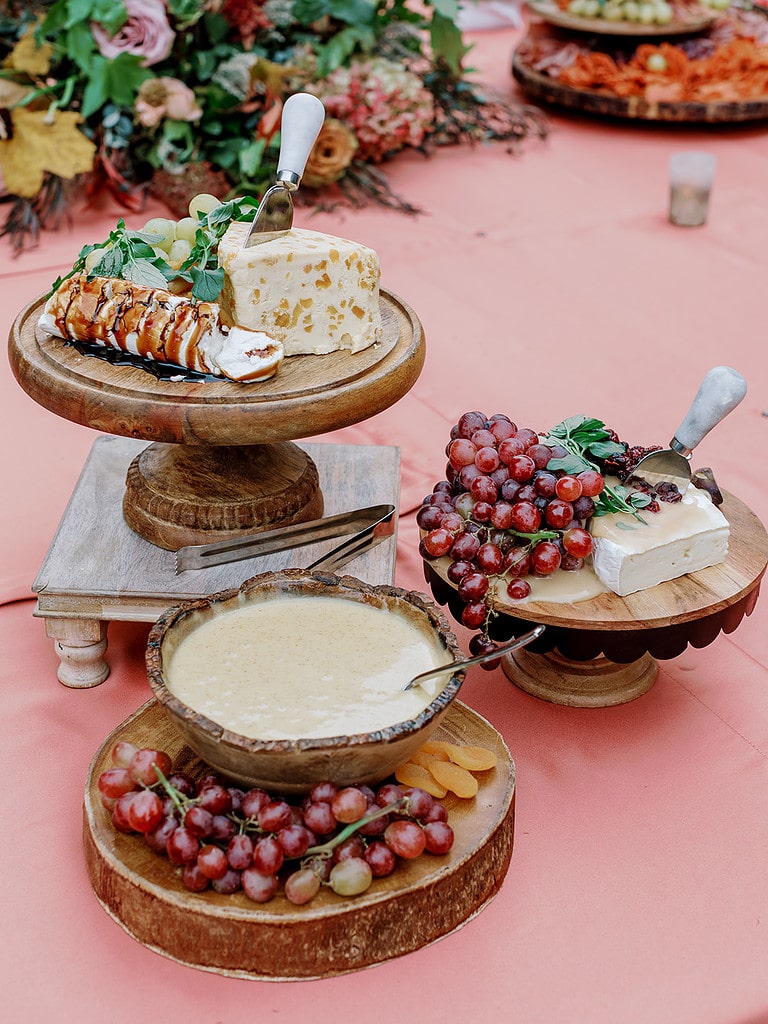 Photo of a charcuterie display at an outdoor fall wedding in Pennsylvania. Pittsburgh Fall Tented Wedding on a Private Estate