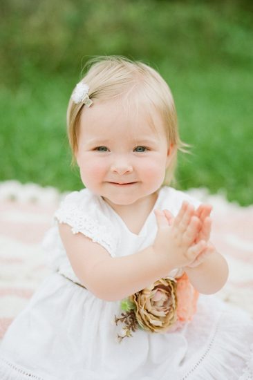 one year old photos of little girl in white dress