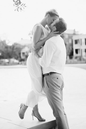 Couple passionately kissing in Charleston